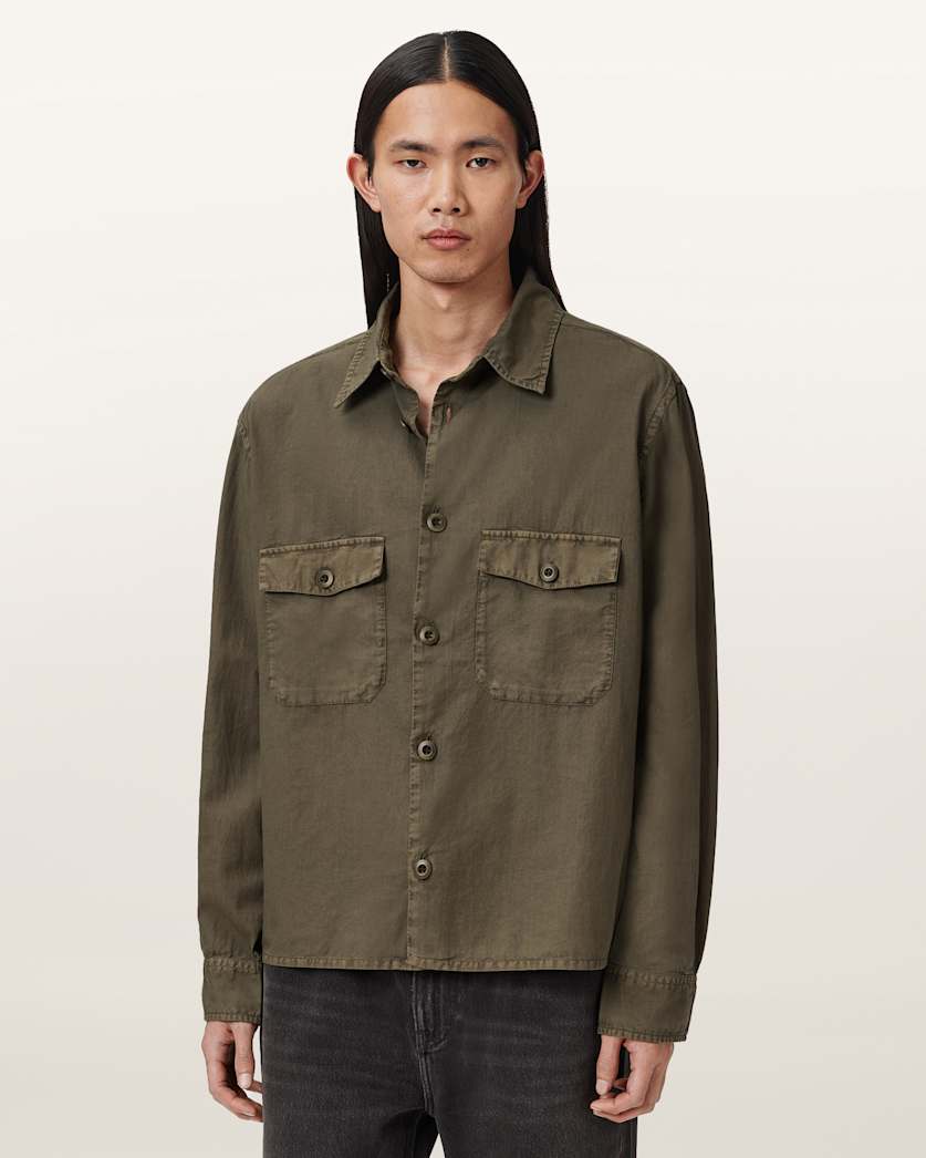 AllSaints Strand Relaxed Fit Shirt Mangrove Green