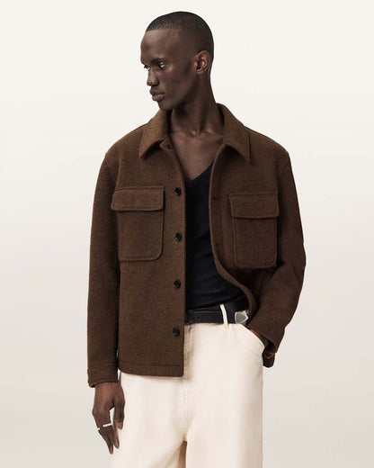AllSaints Cayson Wool Blend Jacket Cider Brown