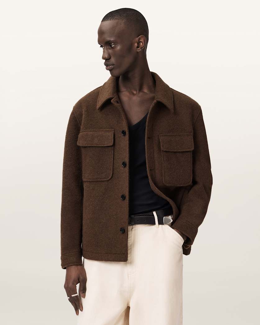 AllSaints Cayson Wool Blend Jacket Cider Brown