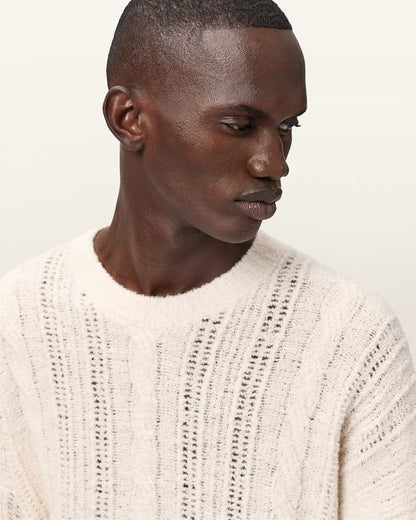 AllSaints Josif Oversized Wool Sweater Ecru White