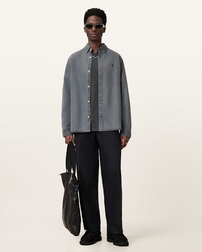 AllSaints Saka Short Sleeve Crew Neck Ramskull T Shirt Washed Black
