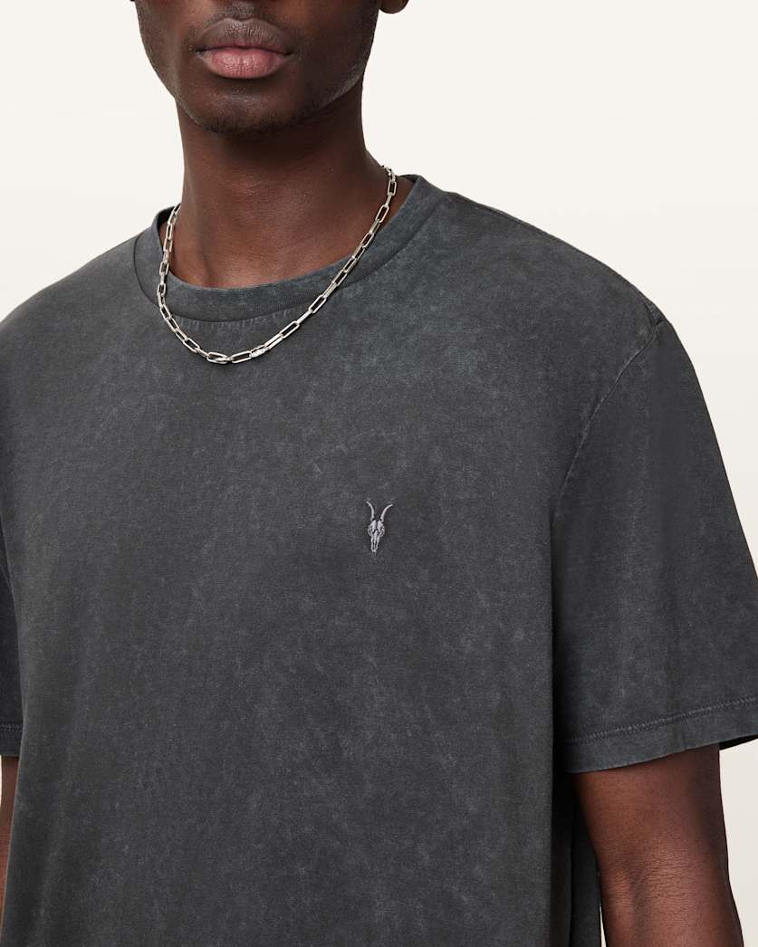 AllSaints Saka Short Sleeve Crew Neck Ramskull T Shirt Washed Black