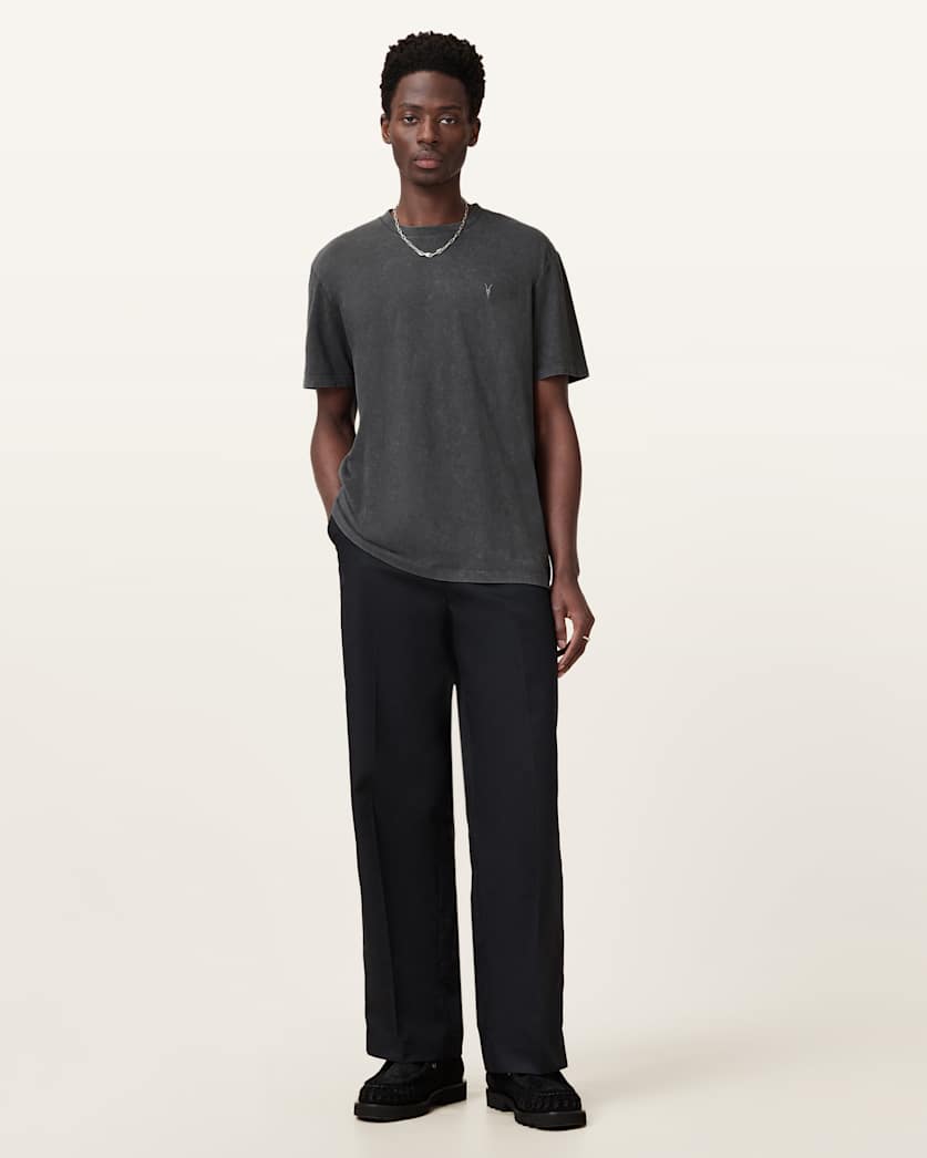 AllSaints Saka Short Sleeve Crew Neck Ramskull T Shirt Washed Black