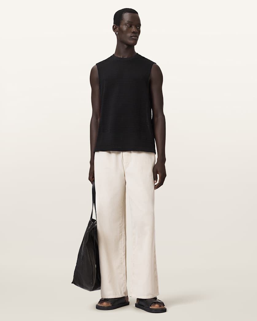 AllSaints Cove Sleeveless Crew Neck Cotton T Shirt Jet Black
