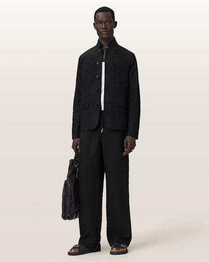 AllSaints Leat Slim Fit Double Breasted Blazer Black