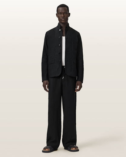 AllSaints Leat Slim Fit Double Breasted Blazer Black
