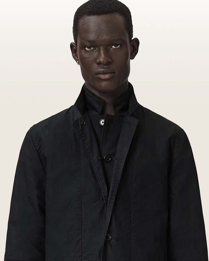 AllSaints Leat Slim Fit Double Breasted Blazer Black