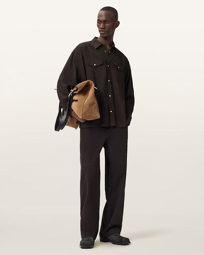 AllSaints Pickett Oversized Long Sleeve Shirt Brown