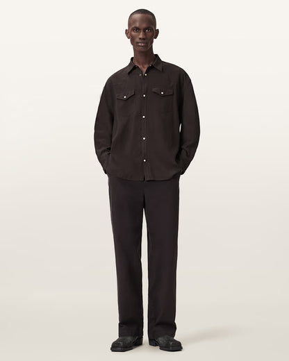 AllSaints Pickett Oversized Long Sleeve Shirt Brown