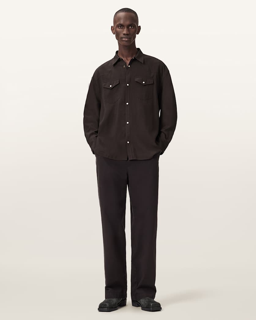 AllSaints Pickett Oversized Long Sleeve Shirt Brown
