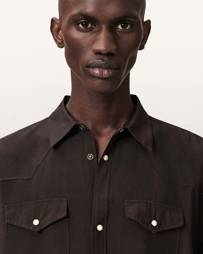 AllSaints Pickett Oversized Long Sleeve Shirt Brown