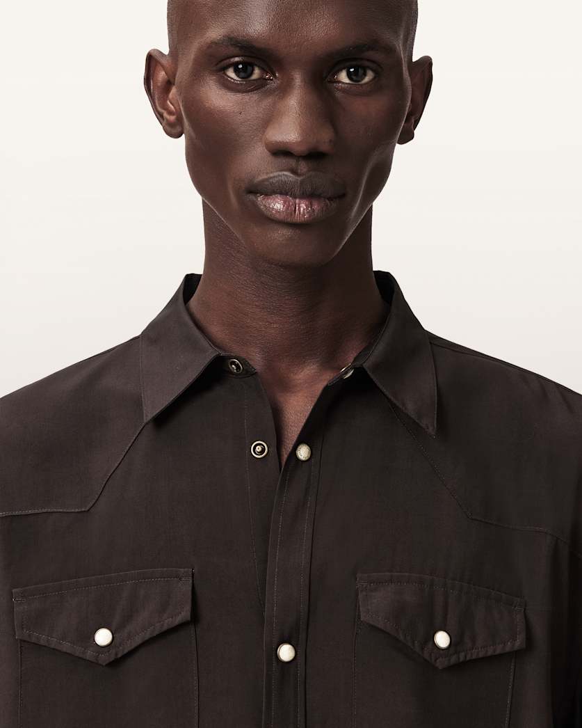 AllSaints Pickett Oversized Long Sleeve Shirt Brown