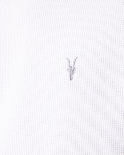 AllSaints Ellis Waffle Texture Crew Neck Ramskull T Shirt Chalk White