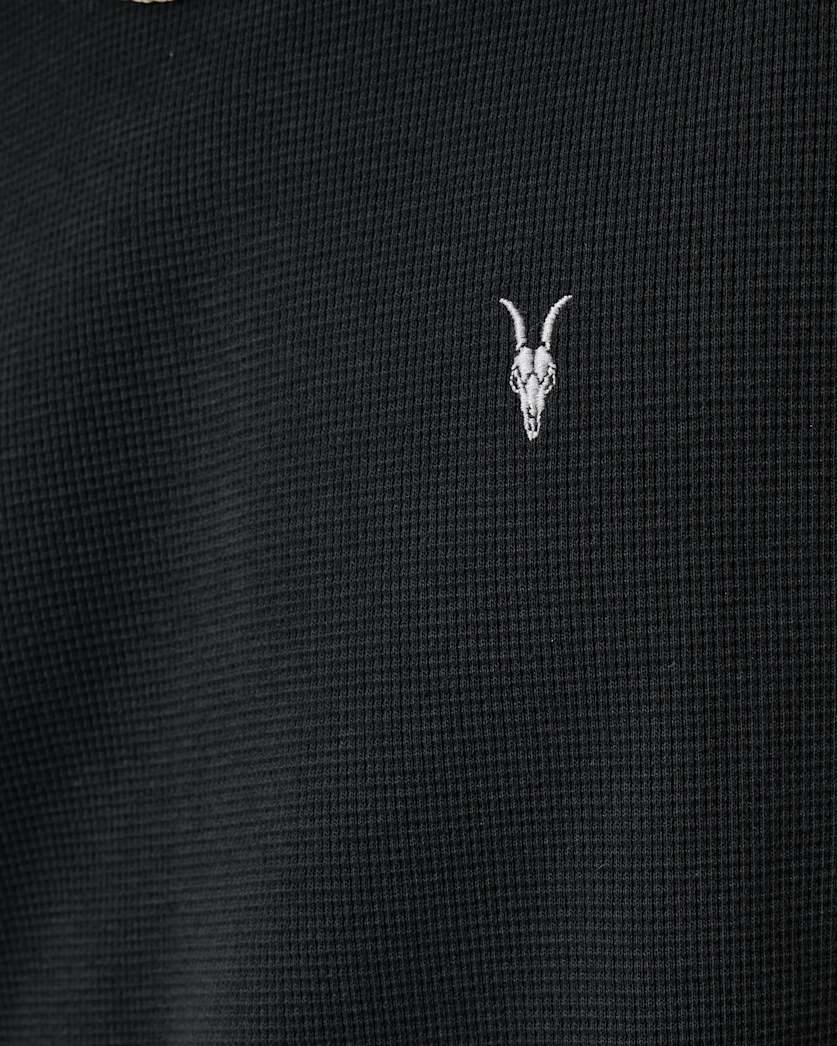 AllSaints Ellis Waffle Texture Crew Neck Ramskull T Shirt Chalk White