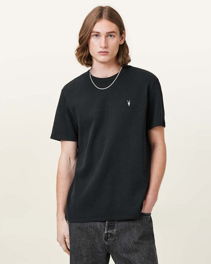 AllSaints Ellis Waffle Texture Crew Neck Ramskull T Shirt Chalk White