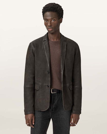 AllSaints Monet Waxed Suede Blazer Dune Brown