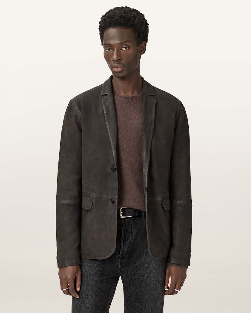 AllSaints Monet Waxed Suede Blazer Dune Brown