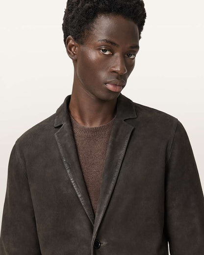 AllSaints Monet Waxed Suede Blazer Dune Brown
