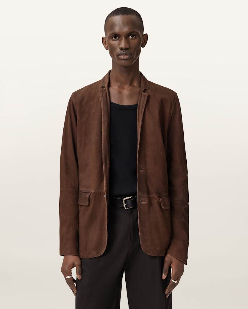 AllSaints Monet Waxed Suede Blazer Dune Brown
