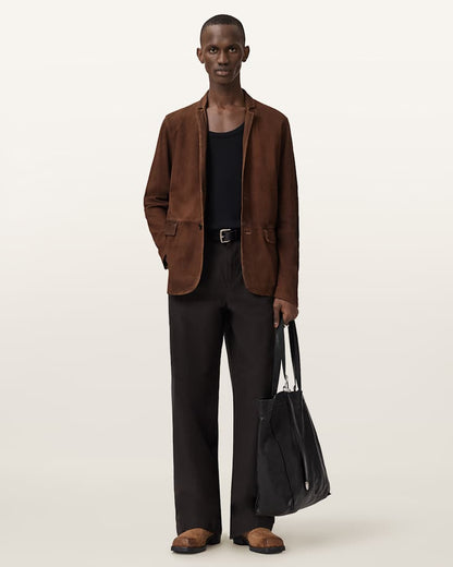 AllSaints Monet Waxed Suede Blazer Dune Brown