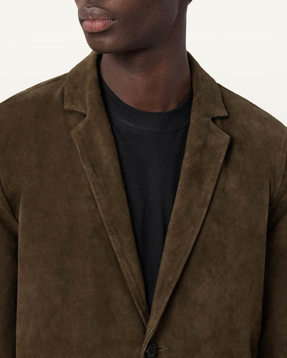 AllSaints Monet Waxed Suede Blazer Dune Brown
