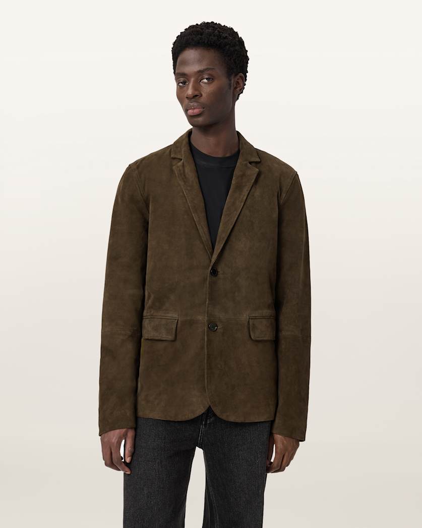 AllSaints Monet Waxed Suede Blazer Dune Brown