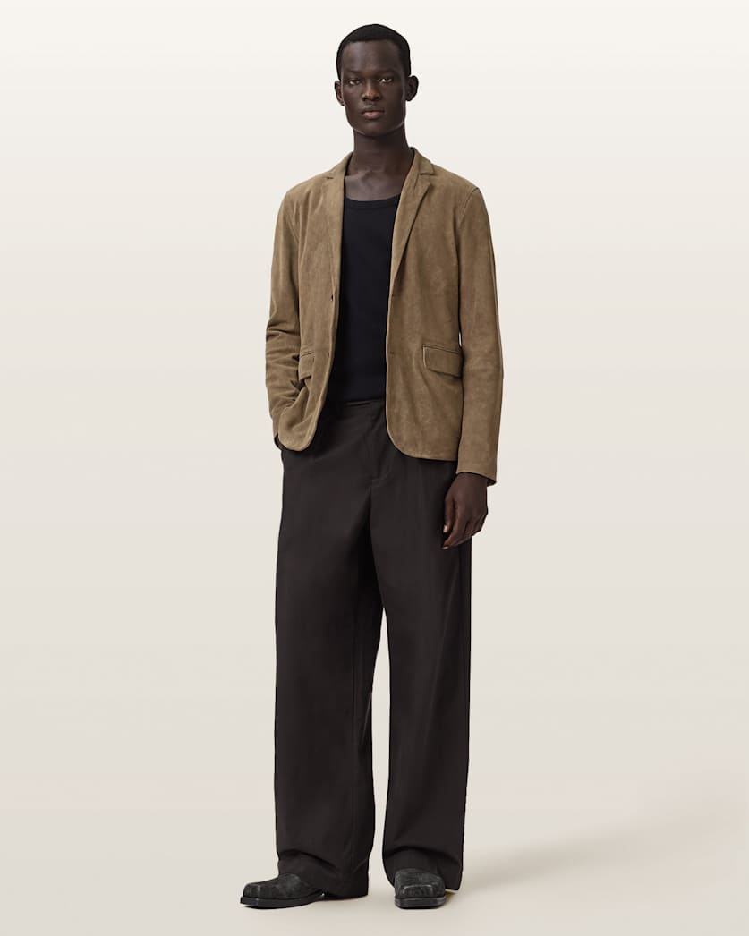 AllSaints Monet Waxed Suede Blazer Dune Brown