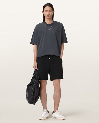 AllSaints Asher Straight Fit Ramskull Sweat Shorts Jet Black