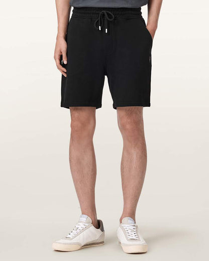 AllSaints Asher Straight Fit Ramskull Sweat Shorts Jet Black