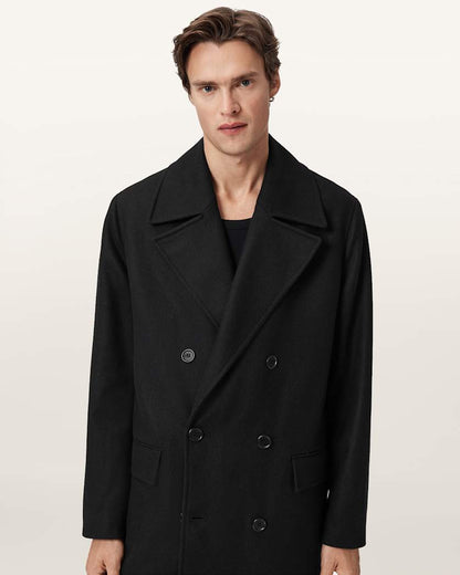 AllSaints Curran Relaxed Fit Wool Coat Black
