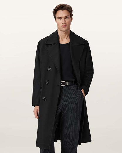 AllSaints Curran Relaxed Fit Wool Coat Black