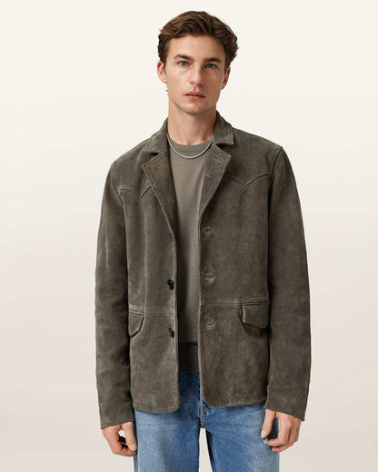 AllSaints Hornett Suede Blazer Gull Brown