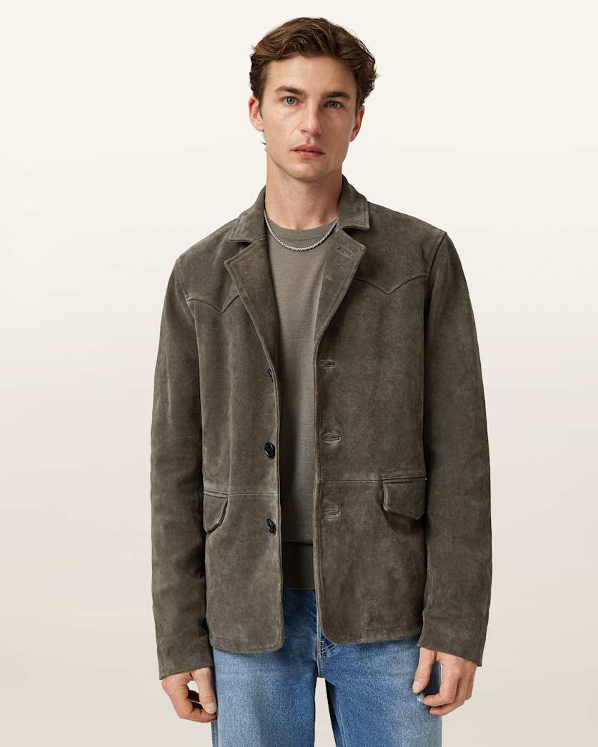 AllSaints Hornett Suede Blazer Gull Brown