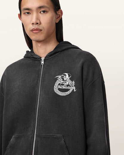 AllSaints Terra Zip Through Hoodie Washed Black