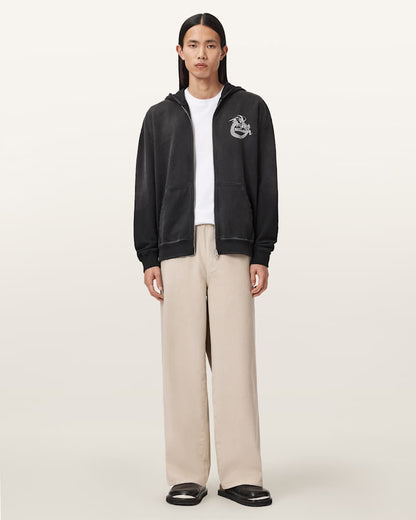AllSaints Terra Zip Through Hoodie Washed Black