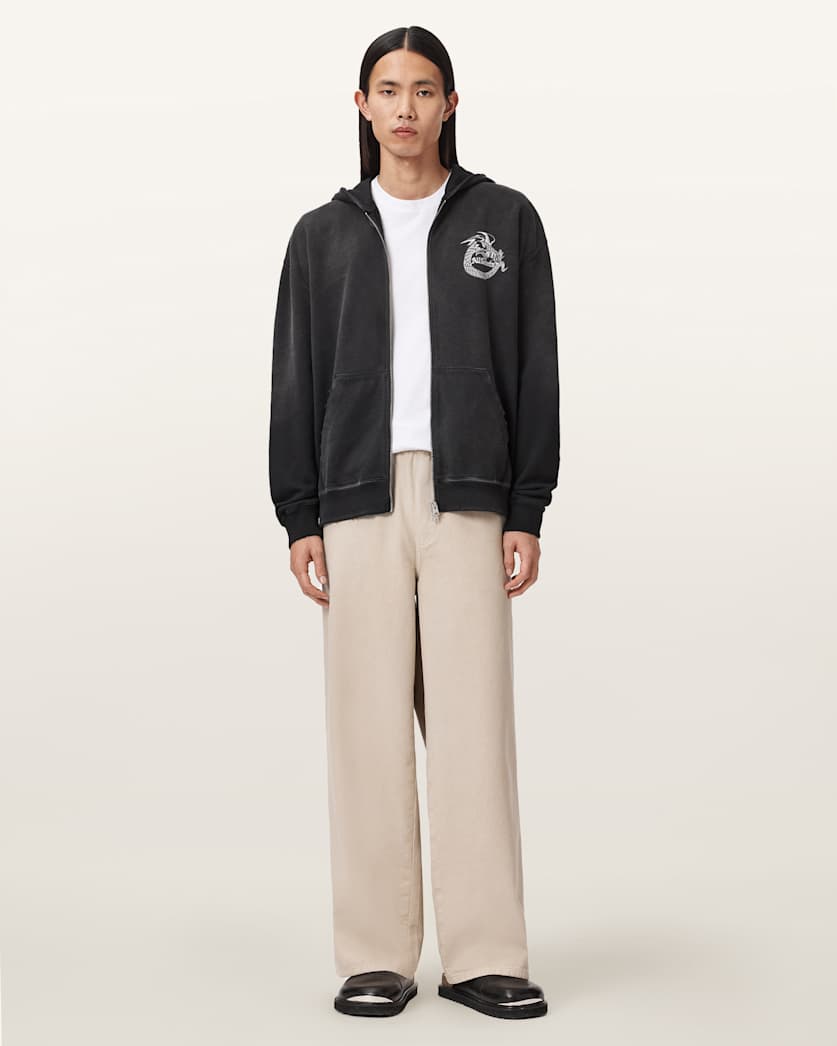 AllSaints Terra Zip Through Hoodie Washed Black