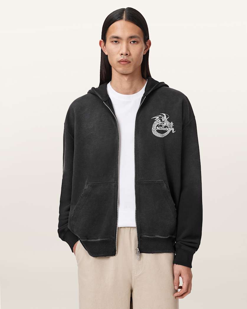AllSaints Terra Zip Through Hoodie Washed Black