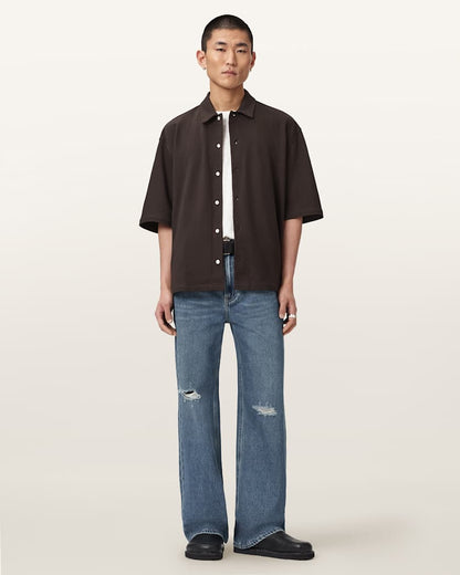 AllSaints Stallone Oversized Short Sleeve Shirt Villa Blue