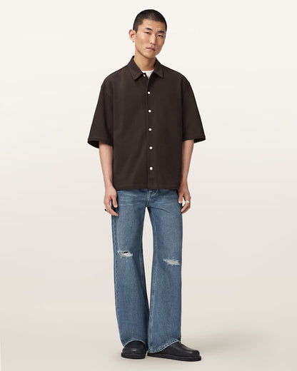 AllSaints Stallone Oversized Short Sleeve Shirt Villa Blue