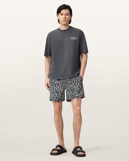 AllSaints Silesia Leopard Print Slim Fit Swim Shorts Clouded Grey