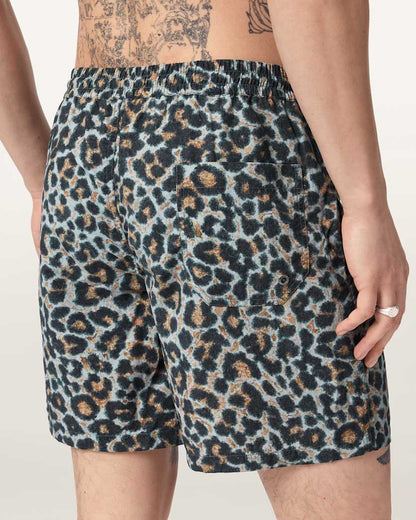 AllSaints Silesia Leopard Print Slim Fit Swim Shorts Clouded Grey