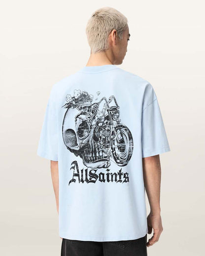 AllSaints Panhead Oversized Graphic T Shirt Villa Blue