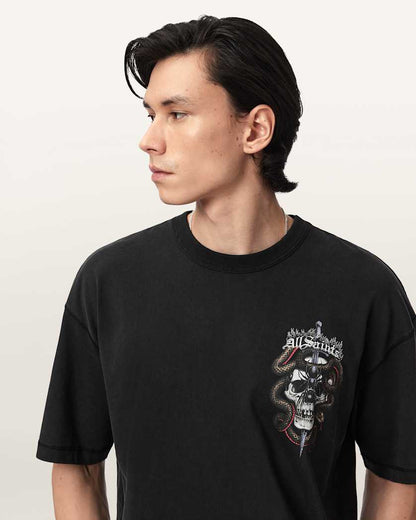 AllSaints Araknid Short Sleeve Boxy Graphic T Shirt Washed Black