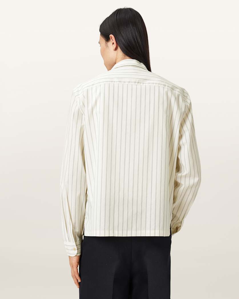 AllSaints Stanley Striped Long Sleeve Shirt Soap White