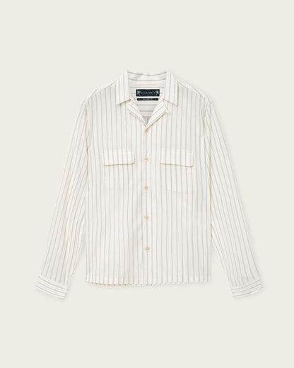AllSaints Stanley Striped Long Sleeve Shirt Soap White