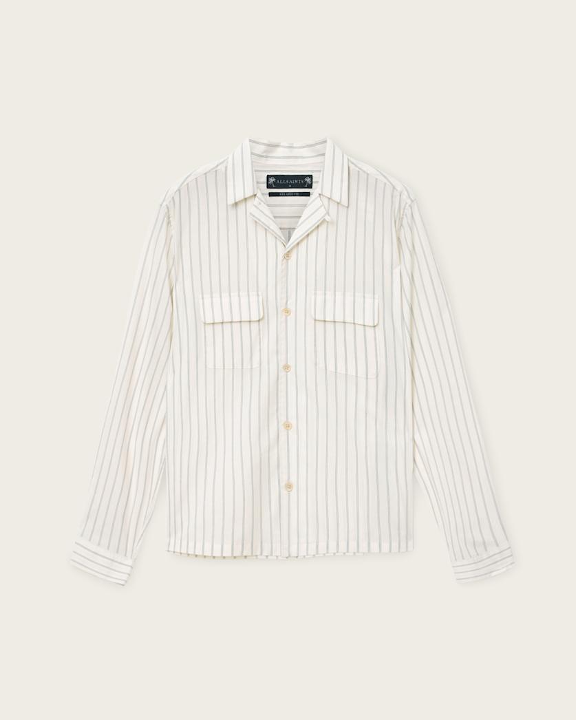 AllSaints Stanley Striped Long Sleeve Shirt Soap White