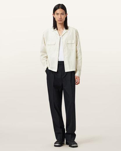 AllSaints Stanley Striped Long Sleeve Shirt Soap White