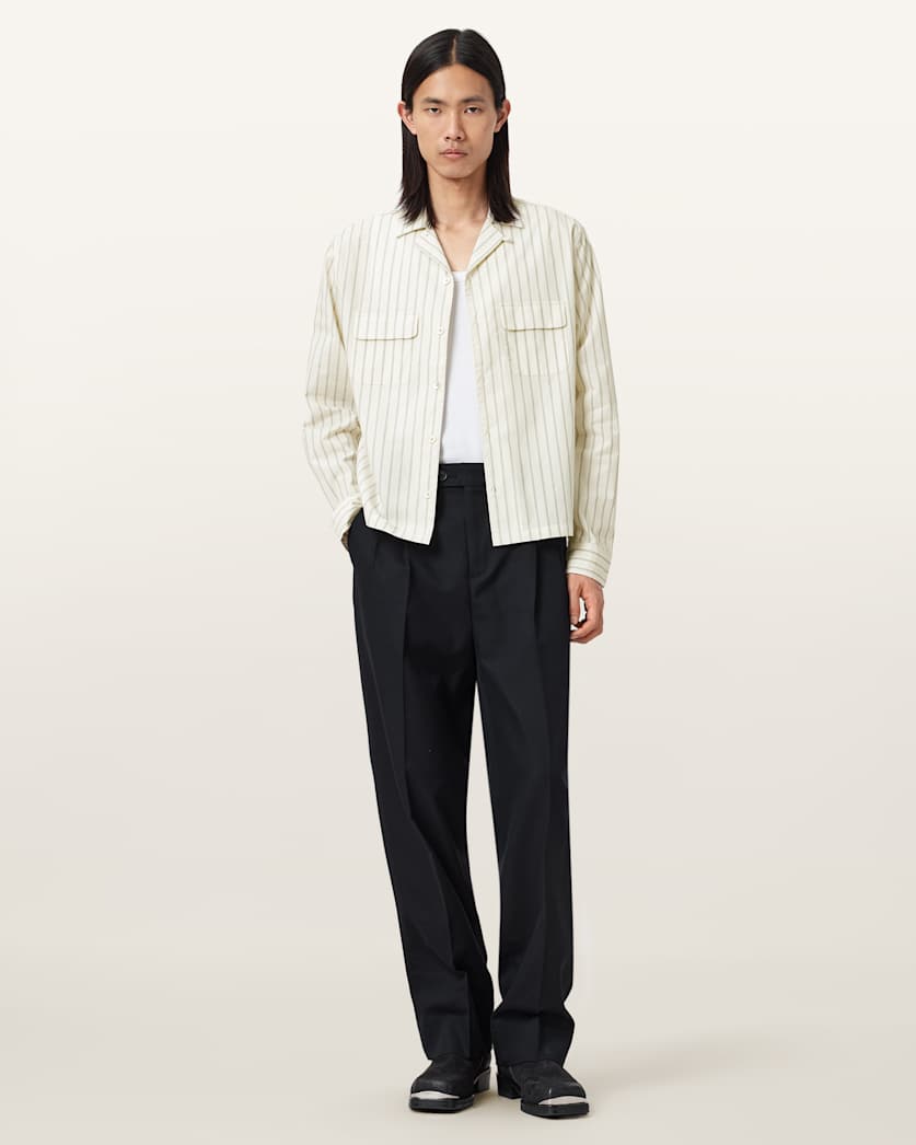 AllSaints Stanley Striped Long Sleeve Shirt Soap White