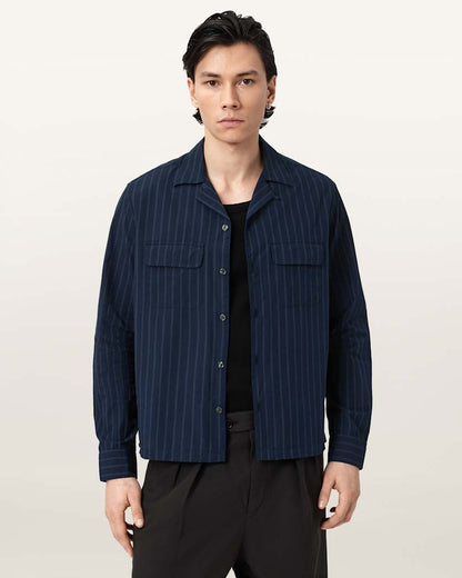 AllSaints Stanley Striped Long Sleeve Shirt Soap White