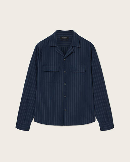 AllSaints Stanley Striped Long Sleeve Shirt Soap White